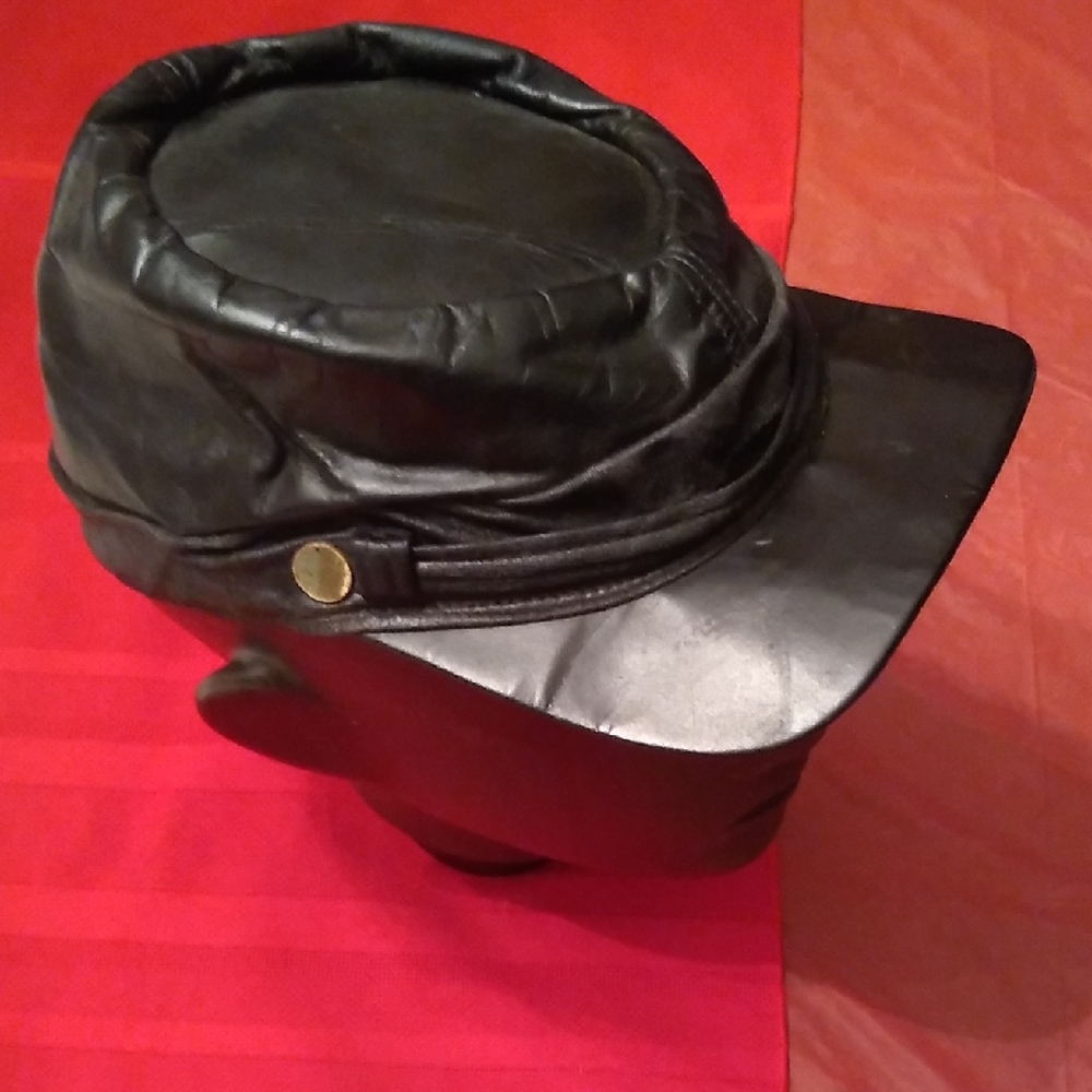 Black Leather Rebel Cap, #43 - Picture 3 of 8